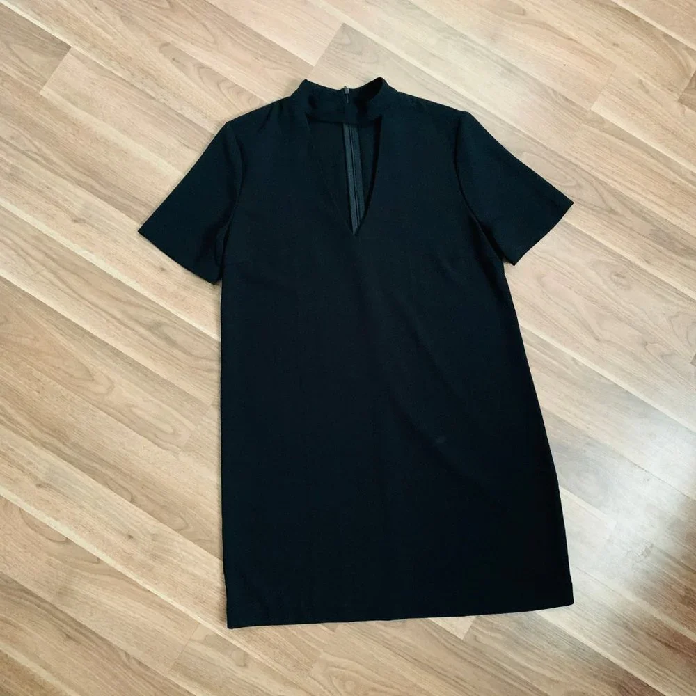 Zara Black Mini Shift Choker Neck Dress, Sort Sleeves,  Medium - Picture 4 of 9